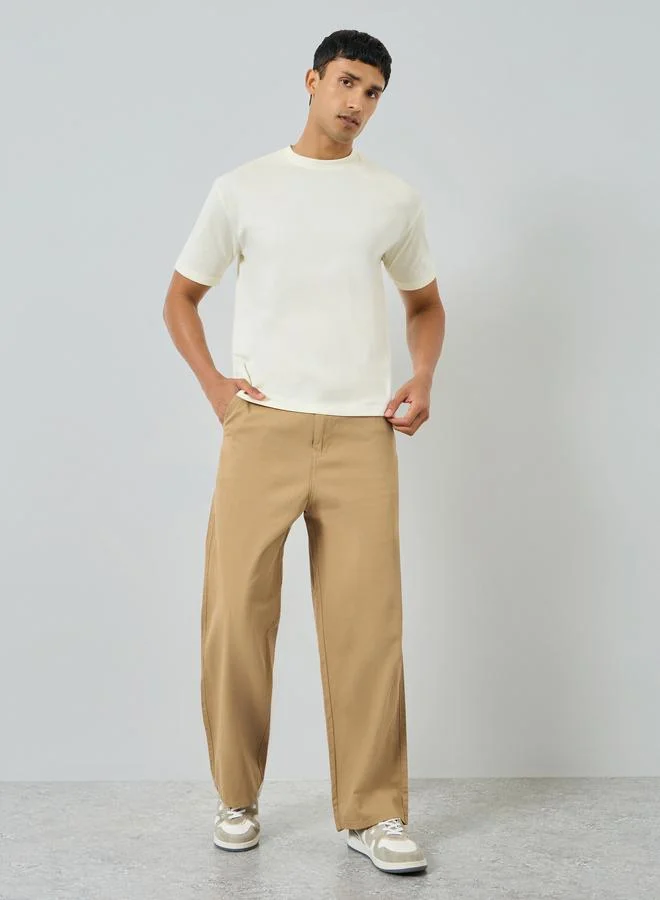 Men Beige Wide Leg Trousers